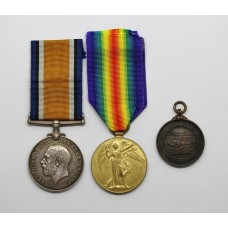 WW1 British War & Victory Medal Pair with Royal Life Saving Society Medal - Pte. R. Clayton, Army Service Corps